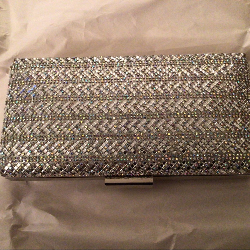 Silver Beaded Clutch 8 x 4 x 1 1/4 Like New